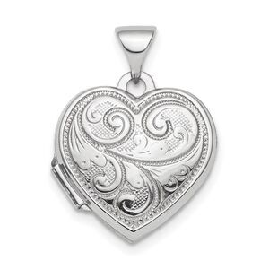Kazi Luxury Sterling Silver Rhodium-plated Polished 15mm Heart Patterned Locket